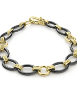 Lagos 18k Gold and Black Ceramic Link Bracelet (Size M)