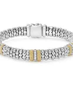 Lagos Three Station Diamond Caviar Bracelet | 9mm (Size M)