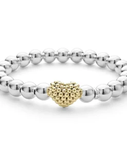 Lagos Stretch Gold Heart Bead Bracelet (Size M)