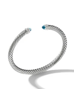 David Yurman Blue Topaz and Diamond Cable Classic Cuff