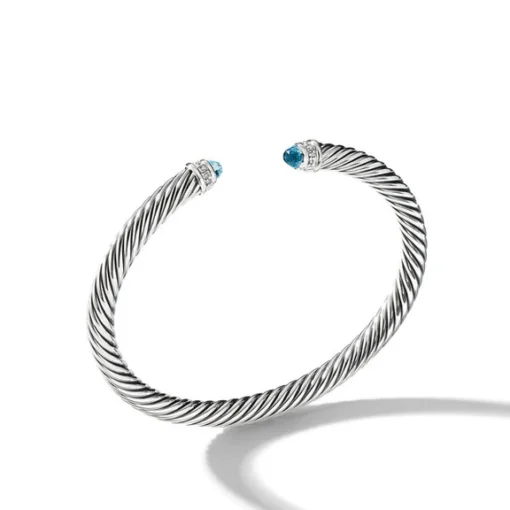 David Yurman Blue Topaz and Diamond Cable Classic Cuff