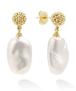 Lagos Freshwater Baroque Pearl Caviar Luna Drop Earrings