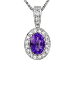 Diamond Cellar Oval Amethyst & Diamond Halo Pendant