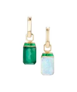 Stephen Webster Crystal Haze Tablet Twister Earrings in White Opalescent and Green Agate with Emeralds