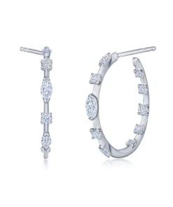 Kwiat Starry Night Hoop Earrings with Round and Marquise Diamonds