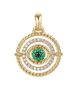 David Yurman Evil Eye Mobile Amulet in 18K Yellow Gold with Pave Emeralds and Diamonds